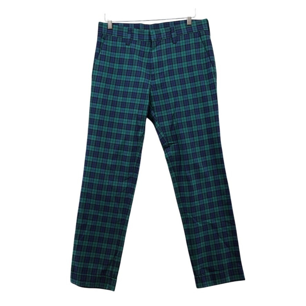 Haggar Pants Mens 32x30 Green Blue Black Watch Plaid Slim Fit Cuffed Chino